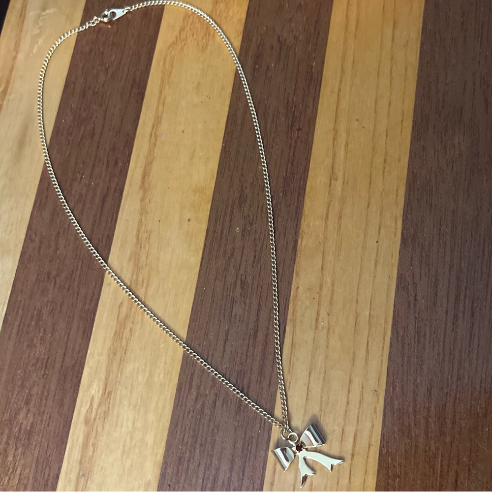 Vintage Gold Tone July Birthstone Ribbon Necklace